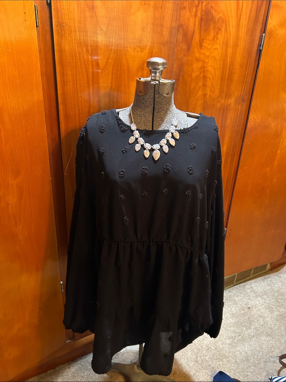 SHEIN Black Embroidered Long-Sleeve Peplum Tunic